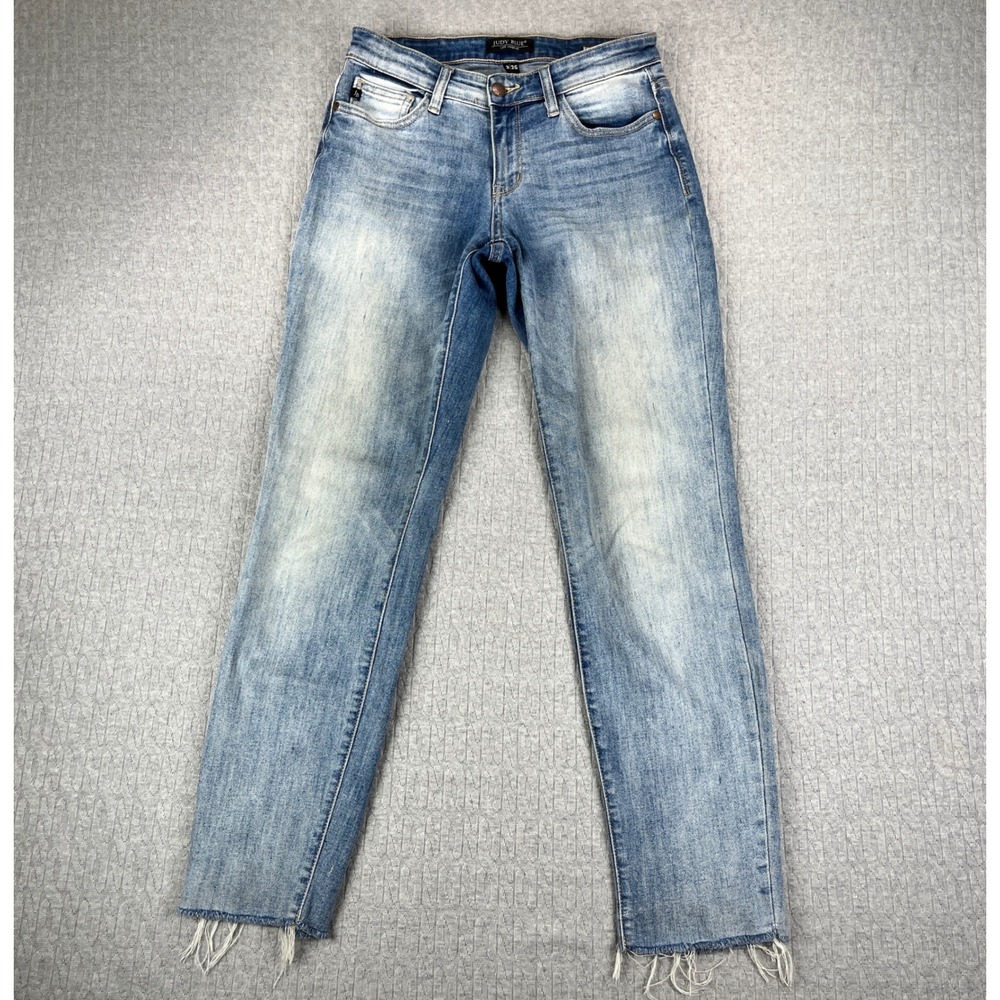 Judy Blue Relaxed Fit Jeans Women 3/26 (27X29) Blue Medium Wash Raw Hem mid rise
